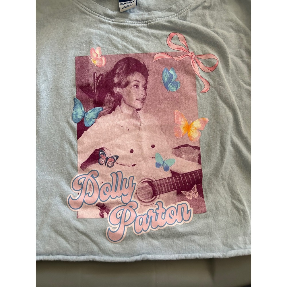 Old Navy Girls Dolly Parton Graphic Cropped T-Shirt Light Blue Size M 8